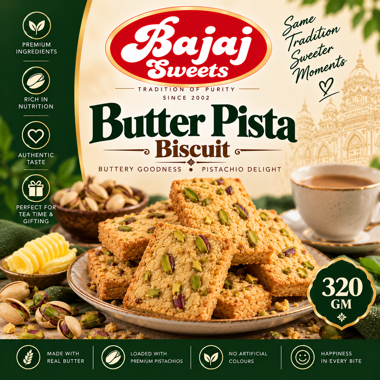 Bajaj Sweets – Butter Pista Biscuit | 320 GM